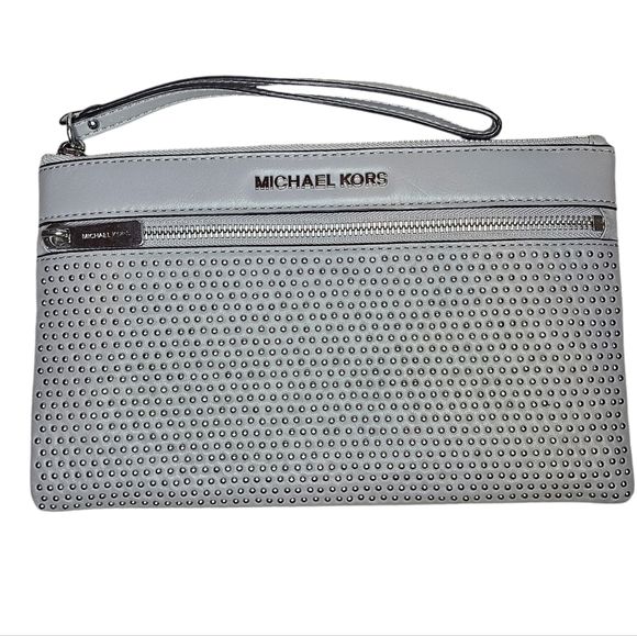 Michael Kors Selma Large Studded Wristlet Grey - Picture 1 of 13